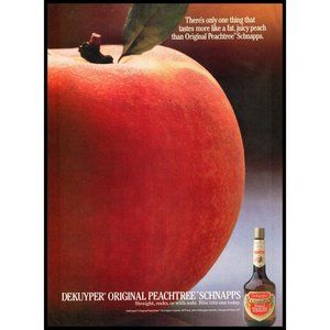 1987 DeKuyper Peachtree Schnapps Vintage Print Ad Giant Peach Closeup Wall Art